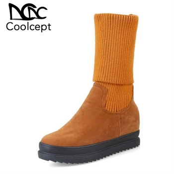 

CoolCept Women's Flats Snow Boots Warm Thick Fur Shoes Women Winter Mid Calf Sock Boots Fashion Shoes Party Footwear Size 34-39