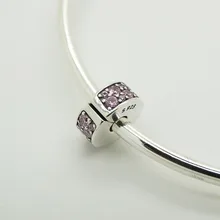 Elegancia brillante Clip de Color Rosa CZ Beads Adapta Pandora Charms Bracelet Crystal Beads Clip Para Fabricación de La Joyería 925 de Plata Esterlina Encanto