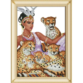 

The indian and the leopards Counted 11CT 14CT DMC Cross Stitch DIY Cross Stitch Kits for Embroidery Needlework Crafts new 2017