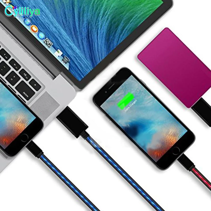 100 шт. 1 м Видимый светящийся светодиодный светильник с потоком микро-USB зарядный