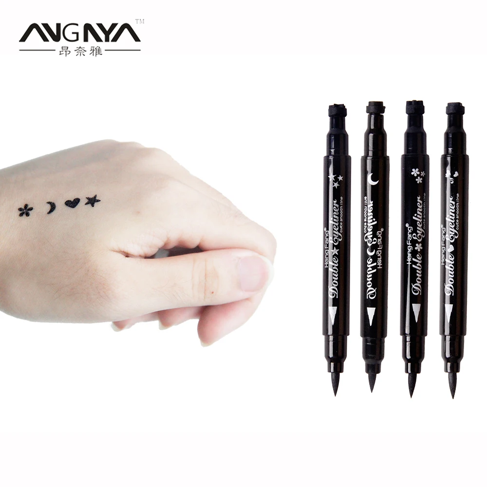 1031 10 De Réductionangnya 6 Set Eyeliner Double Tête étoile Fleur Lune Coeur Motif Tatouage Eyeliner Stylo Imperméable Timbre Maquillage