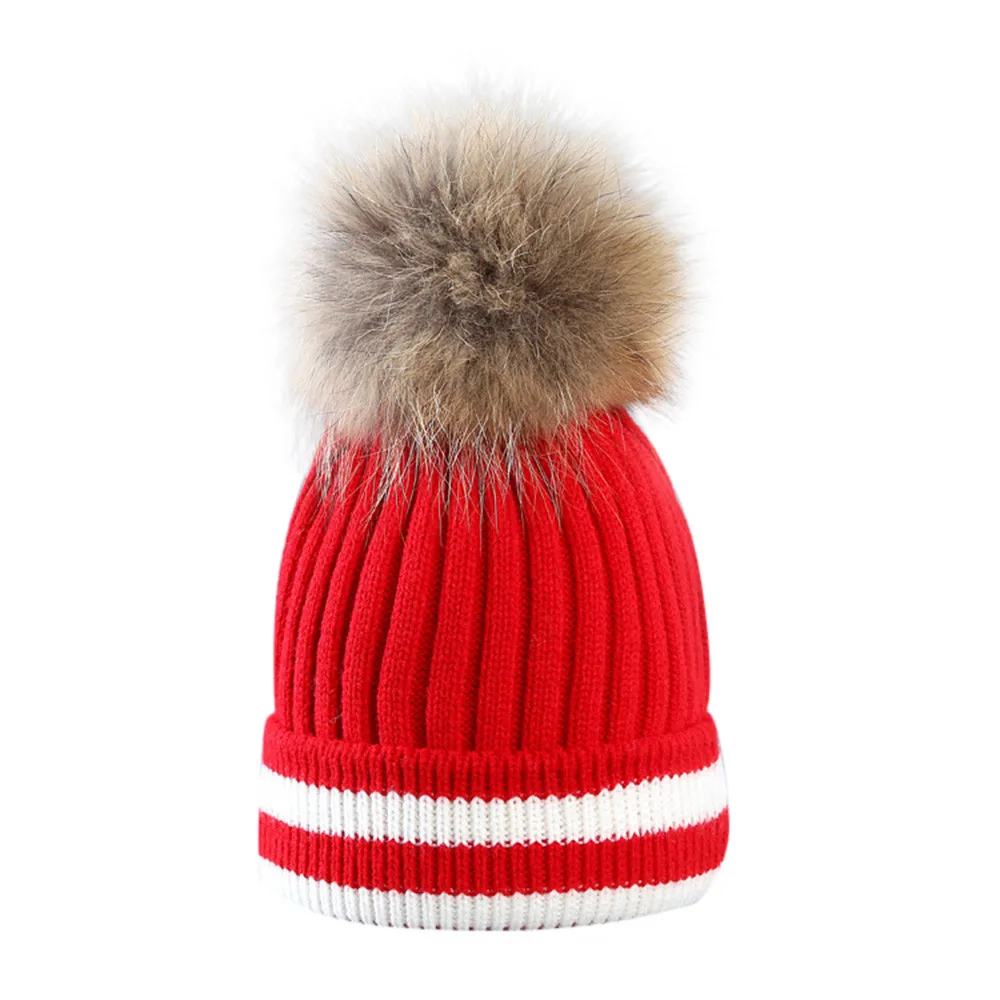 ChamsGend горячая Распродажа модная уличная зимняя шапка, вязаная шапка в полоску, женская шапка бини, шапка A2 - Цвет: Красный