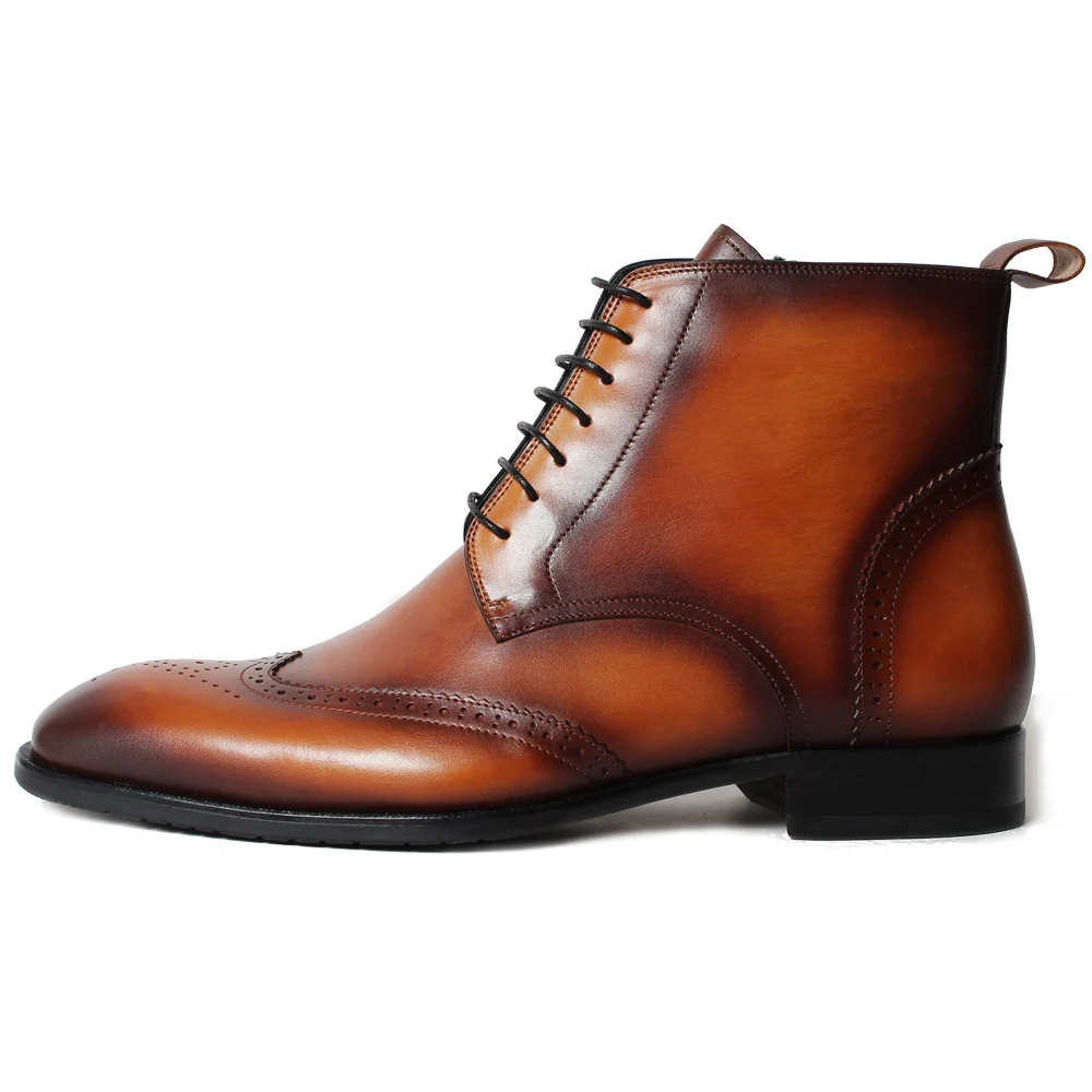 Sotaque Dedo Homens Mão À Ankle Liso Genuína Quadrado Boots Brown Vaca Dos Do Feito Mans De Calçado Vintage Pé Cheio Botas Couro Pátina Vikeduo Marrom dwO1qCC
