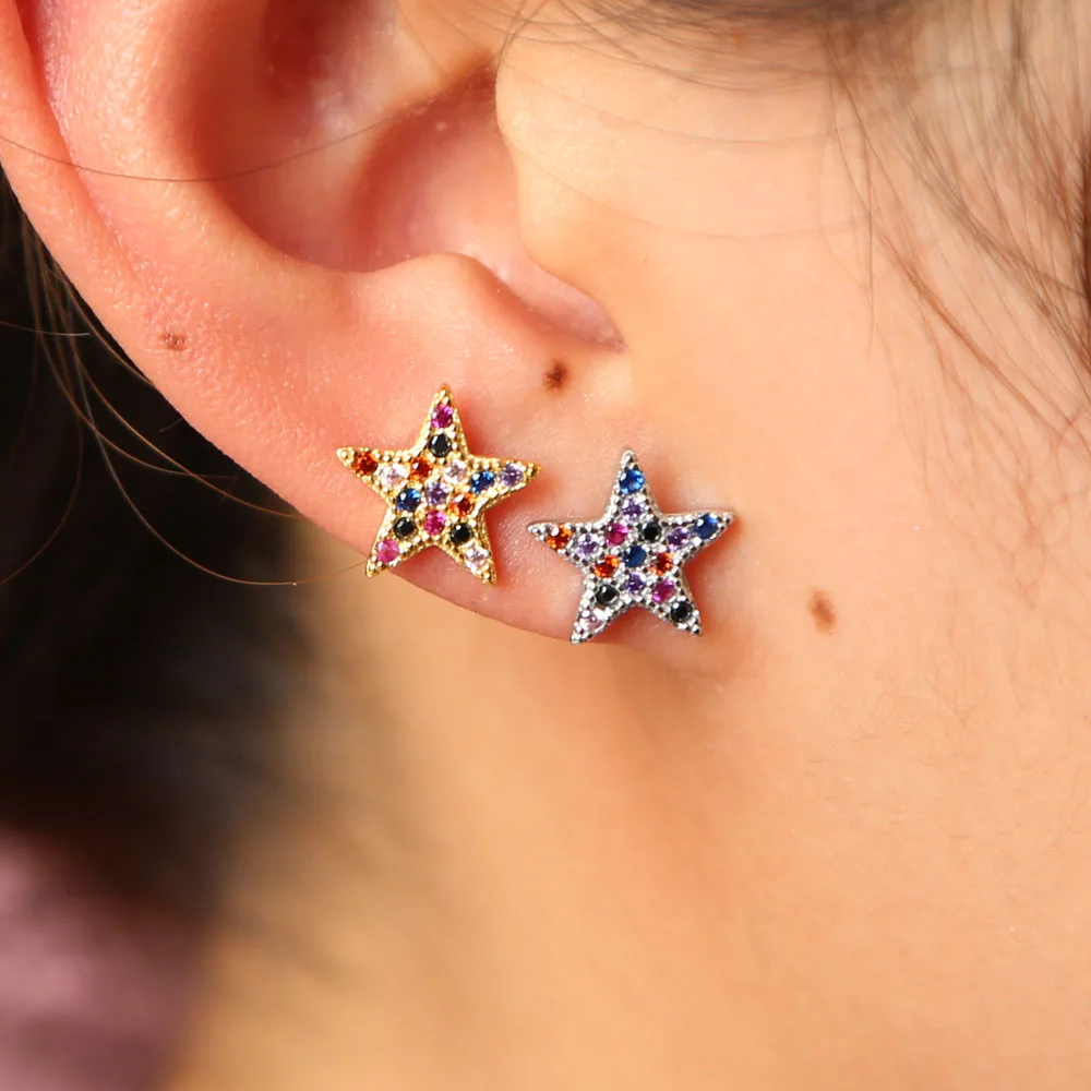 stud earring 925 sterling silver with multi colored cubic zirconia high