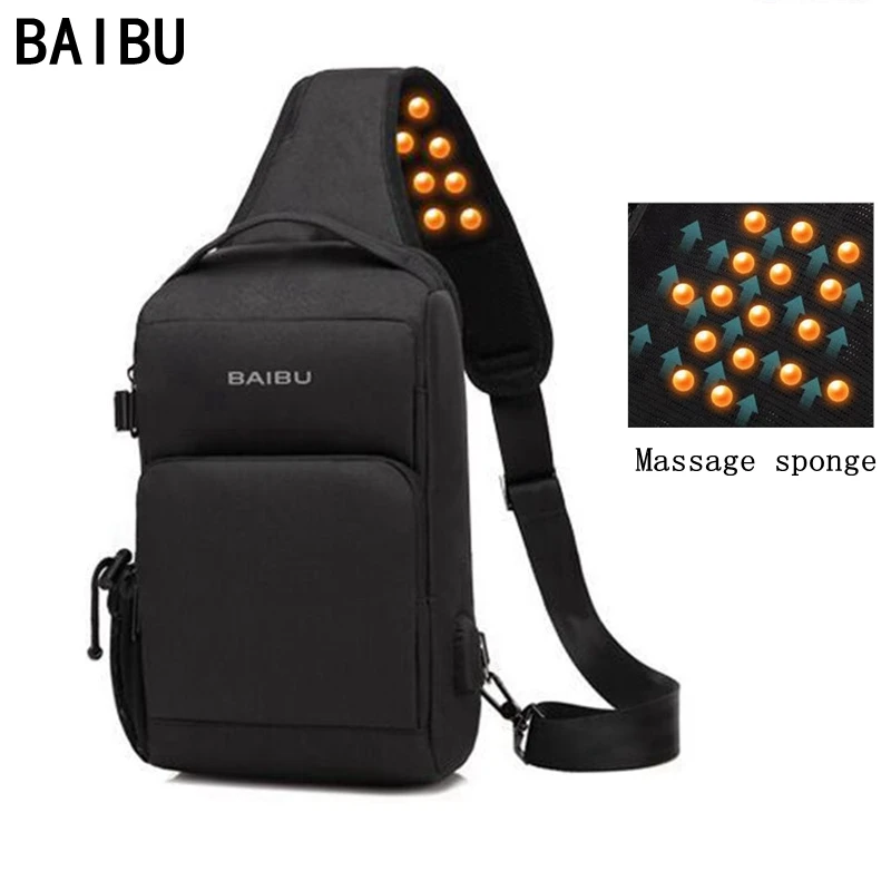 BAIBU الرجال USB شحن Crossbody أكياس الحماية ضد السرقة تدليك الصدر حزمة قصيرة رحلة رسل حقيبة للماء المحمول ipad حقيبة كتف