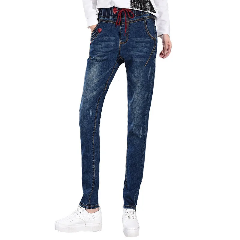 Skinny Jeans Women Elastic Waist Slim Fit Dark Blue Streetwear Pencil Pants Korean Version Skinny Jeans Women Elastic Waist Slim Fit Dark Blue Streetwear Pencil Pants Korean Version