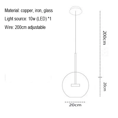 Современный простой прозрачный светодиодный подвесной светильник с круглым стеклом для внутреннего освещения, подвесной светильник для спальни, ресторана, декоративный подвесной светильник - Цвет корпуса: YY-PDB20-1
