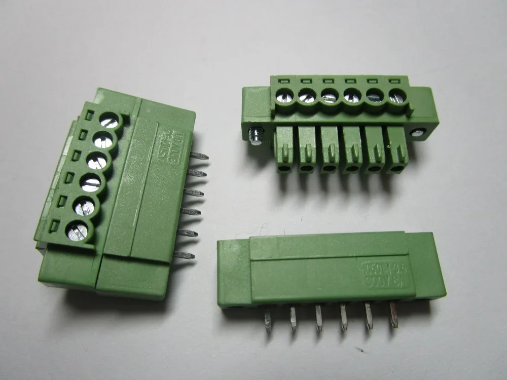 

200 pcs With Embossmen Straight 6pin/way Pitch 3.5mm Screw Terminal Block Connector Green Color Pluggable Type with straight pin