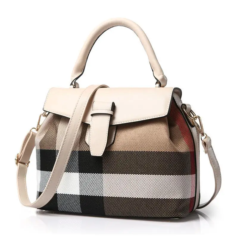 

2017 New Arrival Women Linen Plaid Hasp Patchwork Pu Handbag Female Casual High Quality Crossbody Shoulder Tote Bags Lady
