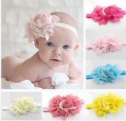 

22 color for choose Baby Child Hair Accessories Pearl Rose Flower Headwear Stretchy Hair Band Headband A054
