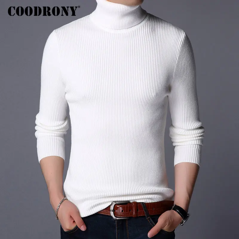 Vente COODRONY noël pull hommes vêtements 2019 hiver épais chaud hommes chandails décontracté classique col roulé cachemire pull hommes 8253