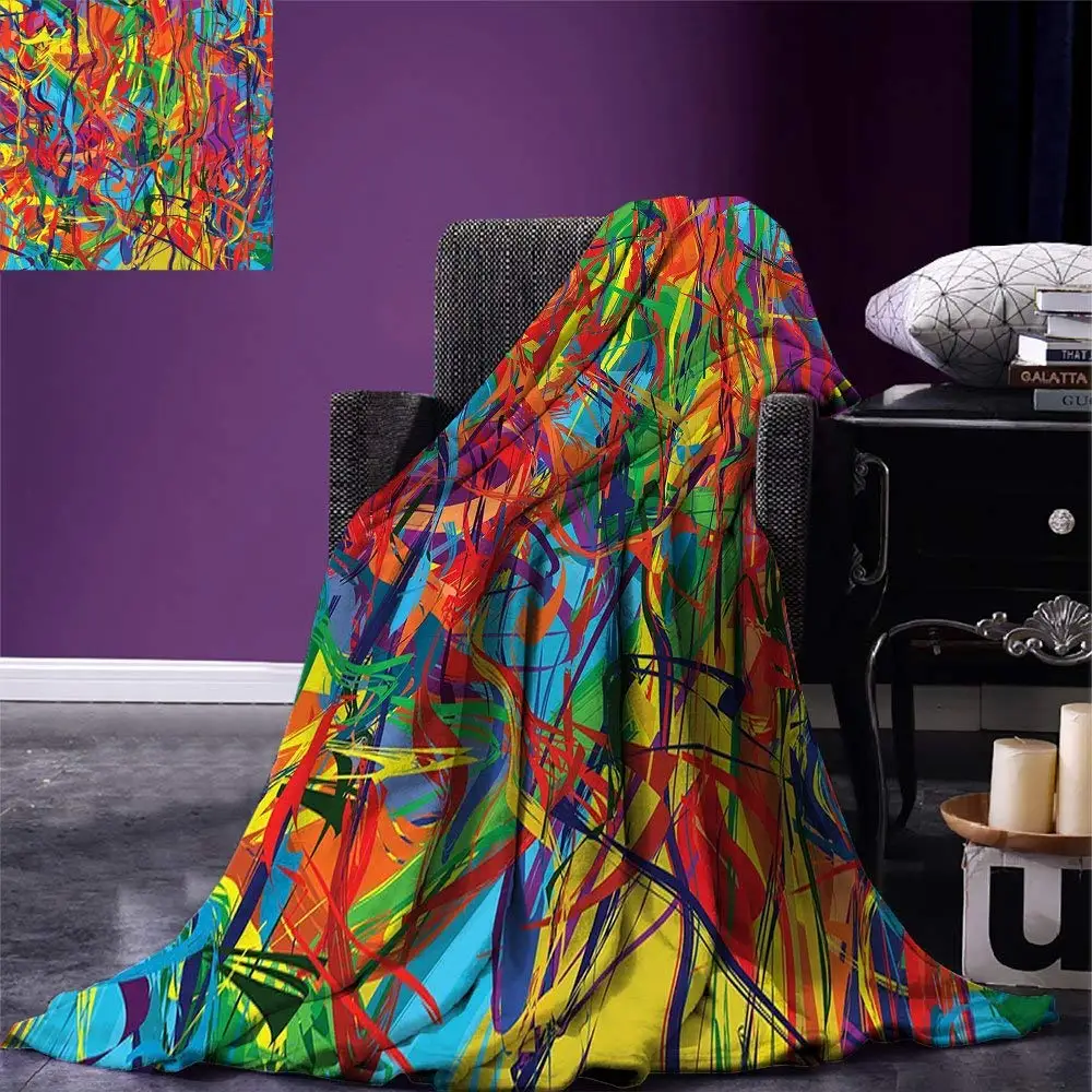 Modern Throw Blanket Circled Rainbow like Colorful Lines like