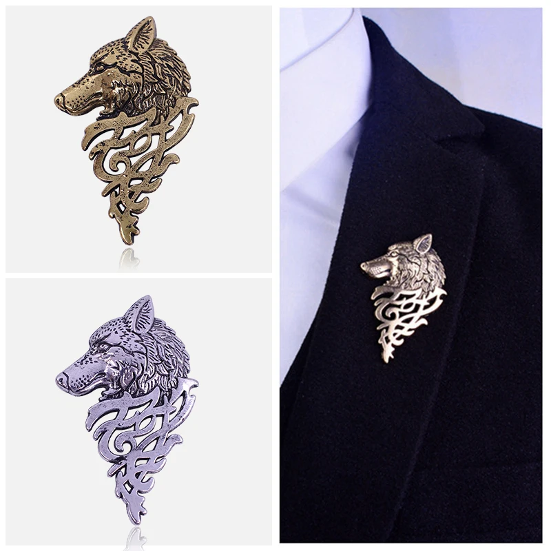 

2019 Retro Wolf Brooch Vintage Punk Collar Pins Badge Brooches Button For Men Women Unisex Suit Clothing Personality Jewelry
