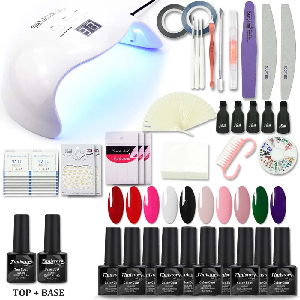 

Jewhiteny 6/10pcs Gel Nails Polish Manicure Set With UV Lamp LED Nail Dryer nail art Manicure tools set kits nail brush sticker