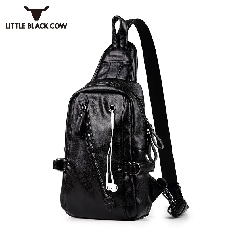 

Korean Style Man Chest Bags Fashion Solid PU Leather Zipper For Men Crossbody Bags Teenagers Casual Black Travel Bags Handbags