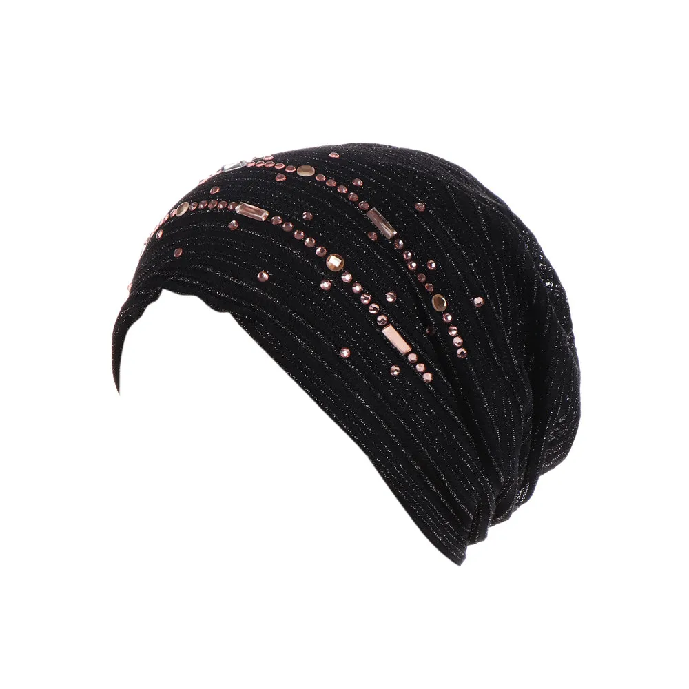 Scarfs For Ladies Muslim Scarves Casual Scarf Rhinestone India Hat Muslim Ruffle Cancer Chemo Beanie Turban Wrap Cap W625