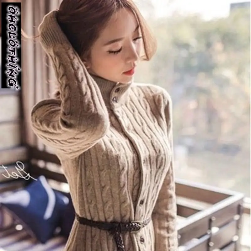 

OHCLOTHING 2022 South Korean women's new winter coat twist long cardigan knitted sweater dresses thickened in winter