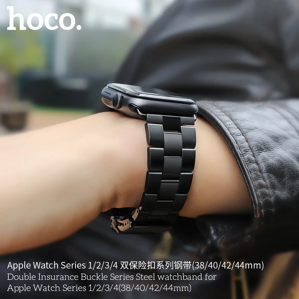 HOCO, ремешок из нержавеющей стали для Apple Watch, ремешок 40 мм, 44 мм, двойная Пряжка, ремешок для умных часов i Watch, серия 4, 3, 2, 1