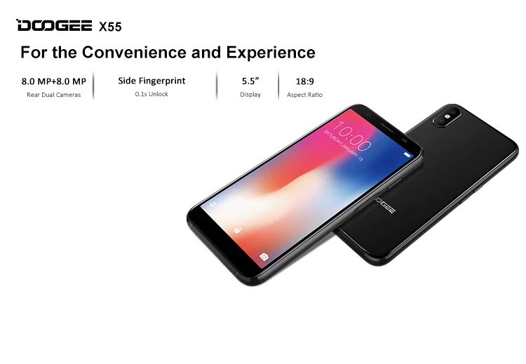 DOOGEE X55 MTK6580 1.3GHz Quad Core 5.5 Inch 2.5D Screen Dual Camera Android 7.1 3G Smartphone