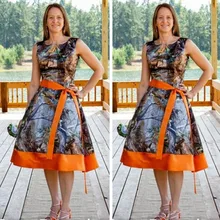 2016 scoop neck camo tee länge brautkleider ribbon orange camouflage formales abschlussball-abendkleider