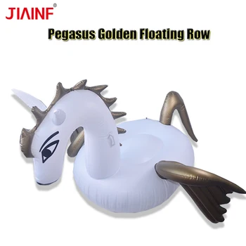 

JIAINF 2018 Inflatable Giant Gold Color Pegasus Rideable Swimming Pool Toy Raft Floating Row For Women,Men,Kids Pool Party Toys