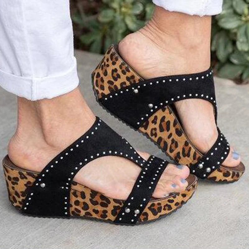 

YIBING 2019 Fashion Women Wedge Sandals Ladies Shoes Woman Summer Chaussure Gladiator Pumps Leopard High Heels Platform