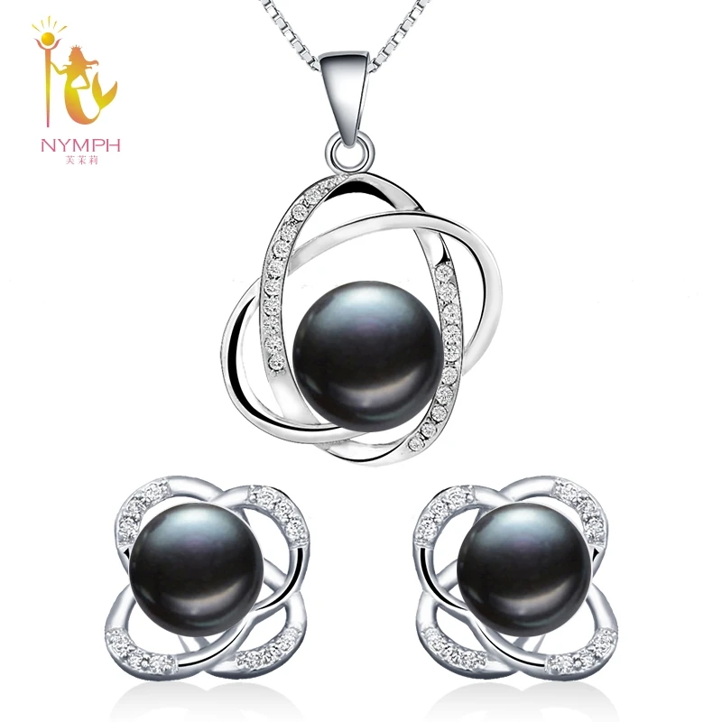 [NYMPH] Pearl Jewelry Sets Natural FreshWater Pearl Necklace Pendant Earrings Fine Trendy Wedding Party Gift Women RoseT202-H