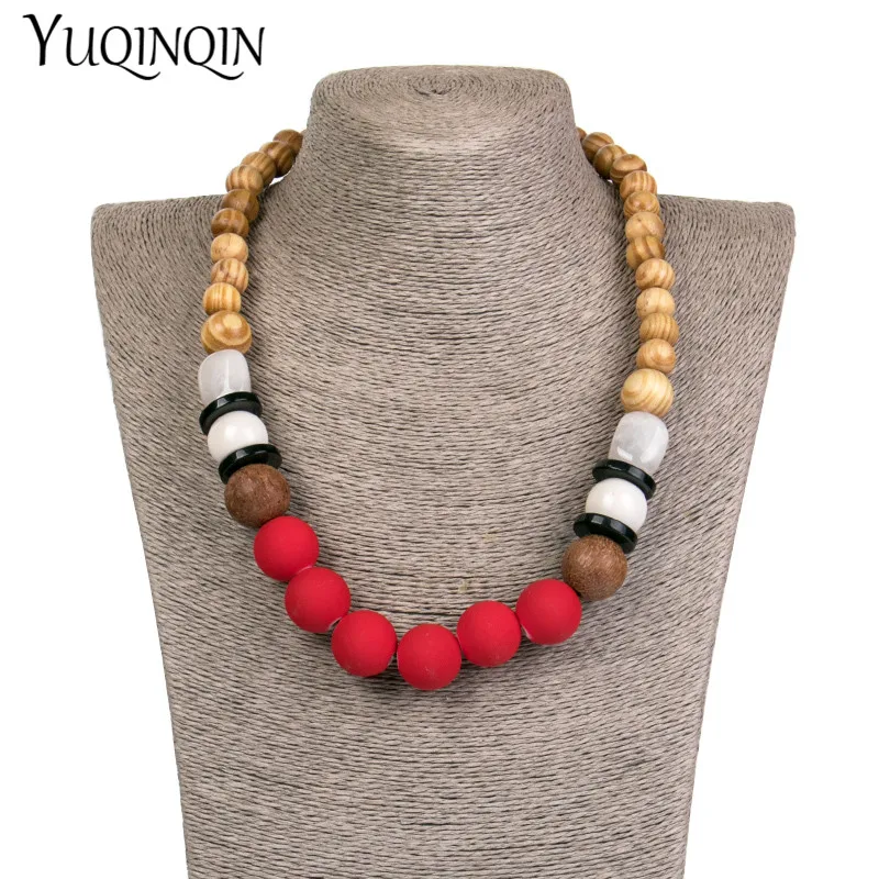 

Vintage Long Wood Bead Chains Fashion Necklaces for Women Round Geometric Acrylic Designer Necklace for Girls Jewelry Wholesale
