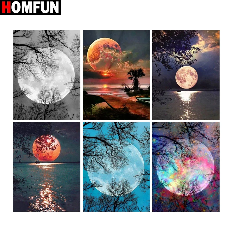 HOMFUN Full Square/Round Drill 5D DIY Diamond Painting "Moon scenery" 3D Diamond Embroidery Cross Stitch Home Decor Gift angel wing diamond painting