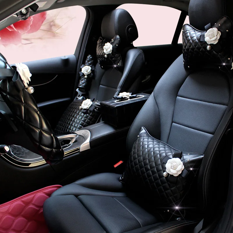 Rose Camellia Crystal Leather Car Set 5
