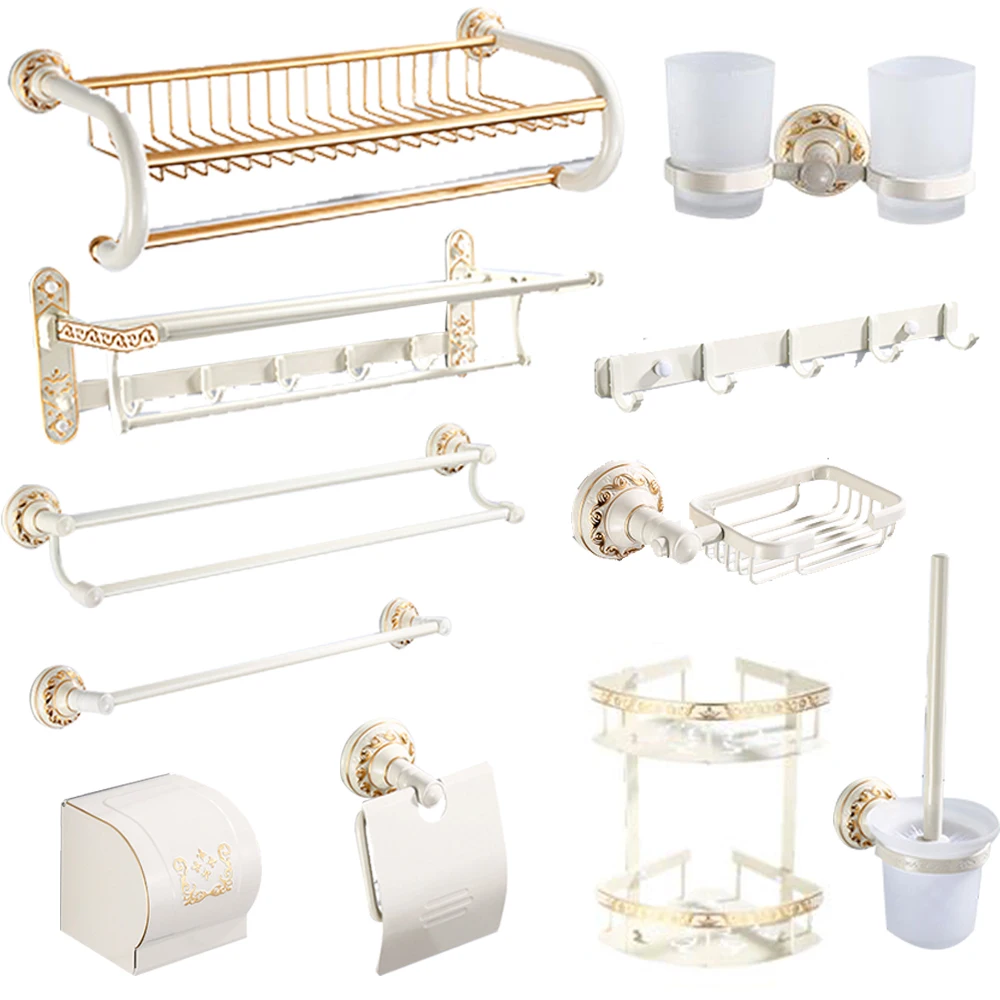 

European bathroom hardware pendant suit roasting white lacquer toilet brush space aluminum long paper towel rack