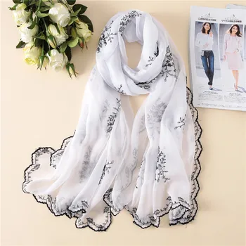 

hot 2018 new brand women scarf spring summer embroidery silk scarves shawls and wraps lady pashmina beach stoles hijab foulard