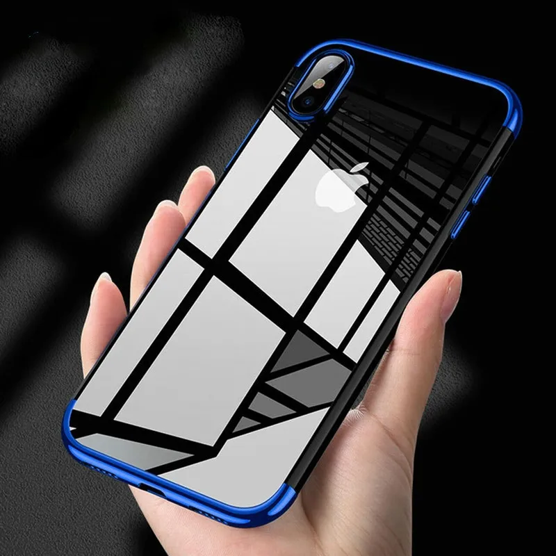 

Plating Clear Silicone Case For iPhone XS Max XR X case Transparent Soft TPU cover for iPhone X 6S 7 8 Plus XS Mobile Phone Case