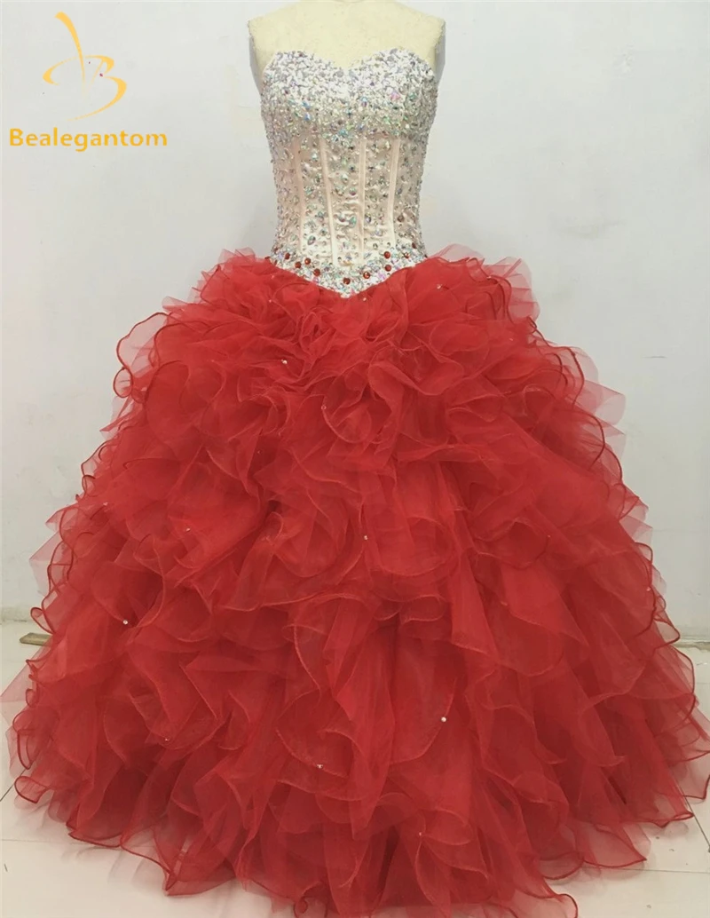 

2015 Hot Sale Sexy Blue Red Quinceanera Dresses Ball Gowns Sweetheart Beaded Lace Up Sweet 16 Dress Vestidos De 15 Anos QA385