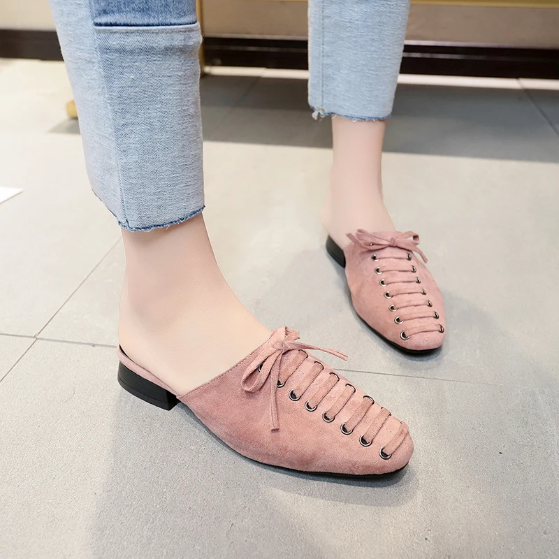 

Tangnest 2019 Summer Mules Women Outside Low Heels Butterfly-knot Slingbacks Slip On Solid Slippers Lady Pumps Shoes XWT1589