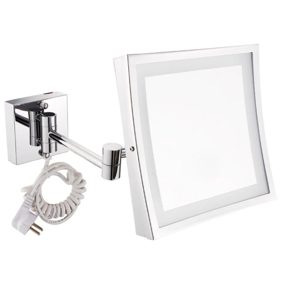 

Quare 8.5Inch LED Light Wall Mount Extending Folding Cosmetic Mirror 3X Magnifying LED Shaving Chrome Plated Gold Makeup Mirror
