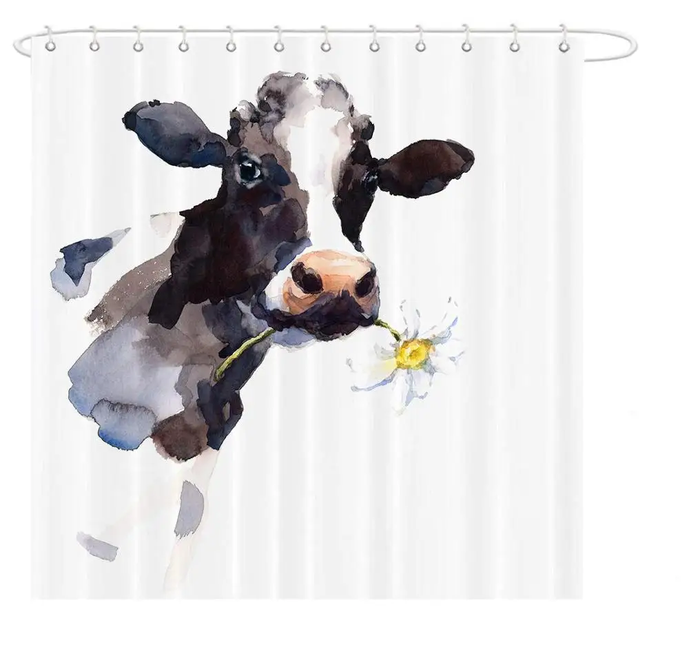 Корова фермерский дом занавеска для душа цветок животных Живопись Искусство Ванная комната Декор водонепроницаемый полиэстер