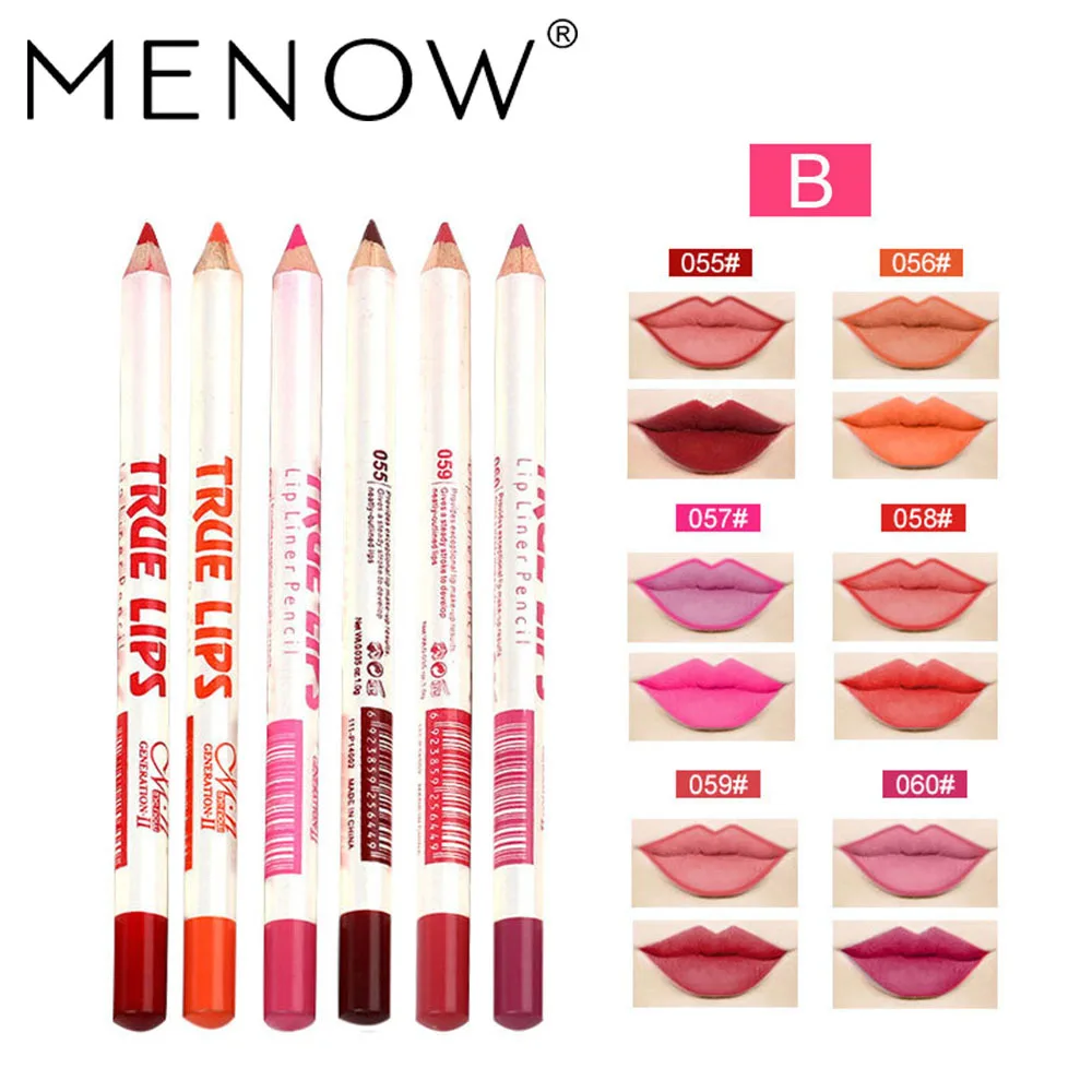 6pcs/set Menow lip liner pencil mix color matte lipstick pen waterproof