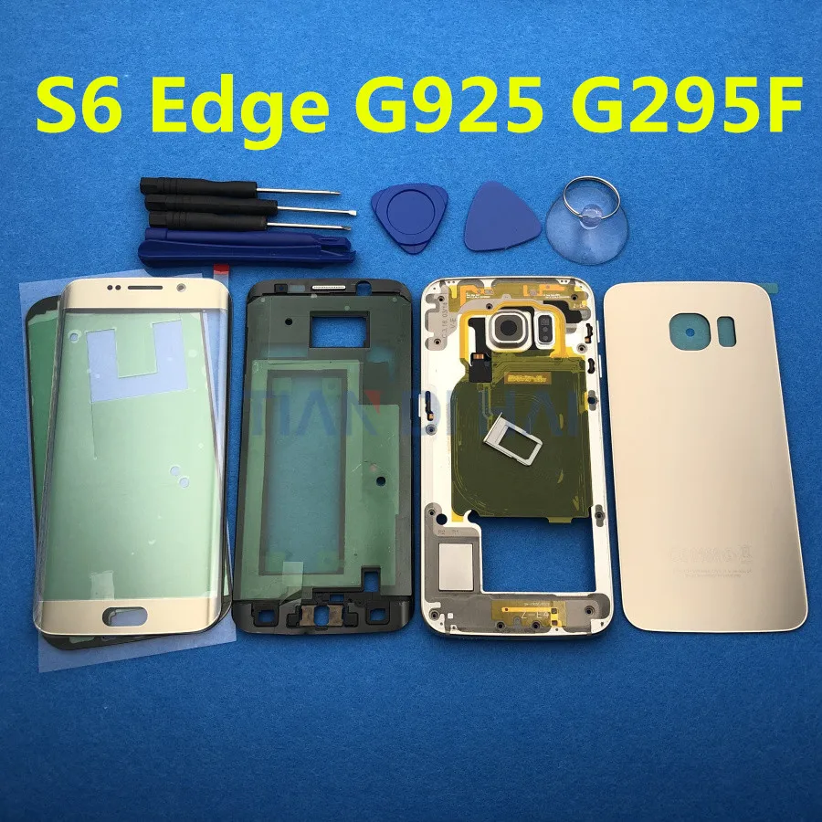 S6Edge полный Корпус чехол средняя рамка Батарея крышка+ передний Стекло объектив для Samsung Galaxy S6 Edge G925 G925F SM-G925F+ Инструменты