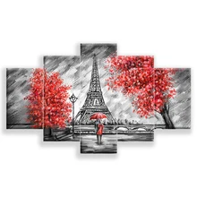 

love couple red tree dark pairs Tower 5 Piece Wall Art Canvas Painting Modular Picture Living Room Decoration Print No Framed