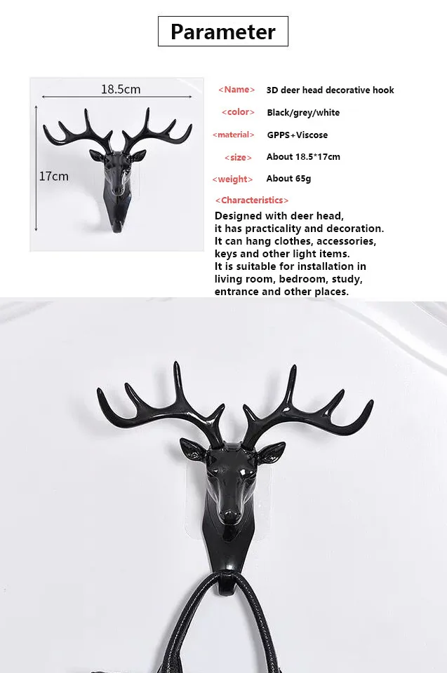 HOMIN Animal Wall Decor Hooks Antlers American Style Household Decor Hooks Multi-purpose Wall Coat Keys Bags Clothes Hook 05