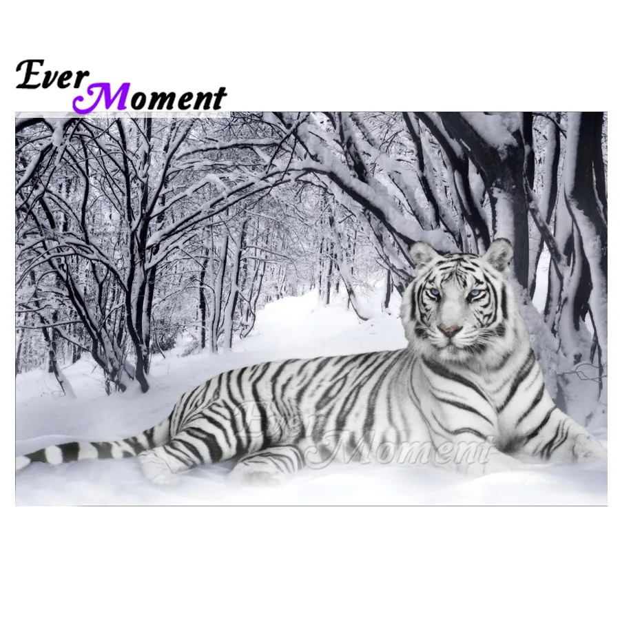 

Ever Moment Diamond Painting White Tiger Snow Decoration Cross Stitch Handmade Full Square Drill Diamond Embroidery ASF1681