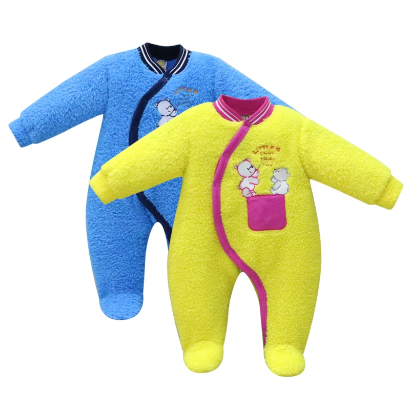 2 шт./лот; зимняя теплая одежда из кораллового флиса для маленьких мальчиков; комбинезоны с капюшоном для девочек; Пижама для новорожденных; одежда для детей