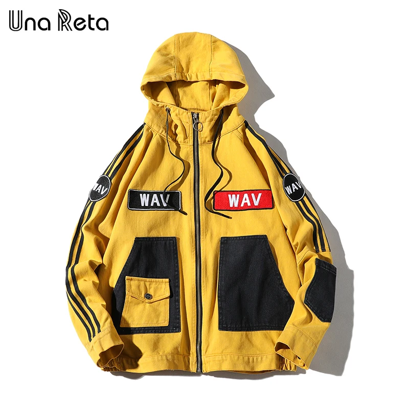 

Una Reta Hooded Jacket Men Fashion New Autumn Winter Hip Hop Jackets Male Retro 100% Cotton Streetwear Casual Denim Jacket coat