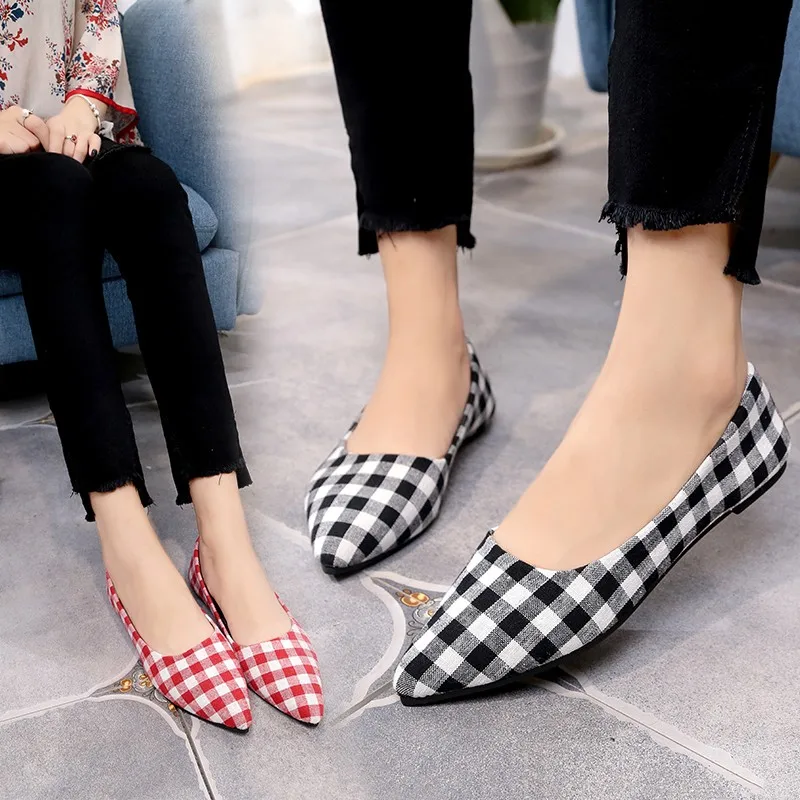 

Weweya High Quality Plaid Flat Shoes Women 2019 Spring Pointed Toe Shoes Casual Slip-on Shoes Black Pink Lady Flat Footwear