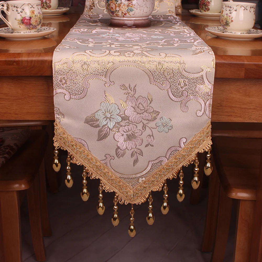 Handmade Tassels Beige Classic Elegant Formal Dinning Table Runners