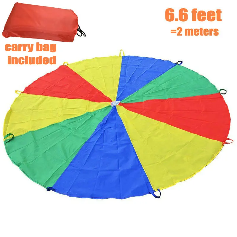 

6.6feet/2meters Rainbow Parachute with 8 handles, Cooperative Game Toy for Kids Play, Play Parachute with Carry Bag