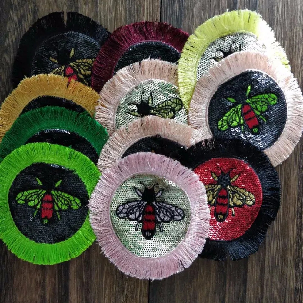 10pc/set Mix Colorful Bee Patches Embroidery Tassel Decorative Sew On