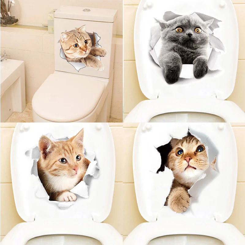 Cartoon animal stickers 3d stickers on the toilet seat for refrigerator cute cats PVC wall stickers window bathroom decor decals