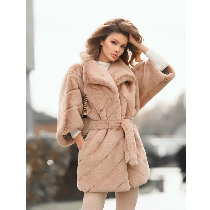 Réel Longue Couleur Rex Fursarcar Avec Femmes Manteau Manches souris Fourrure Kaki Lapin Mode Solide Chauve Col Veste De Chaud Zx6XIq6
